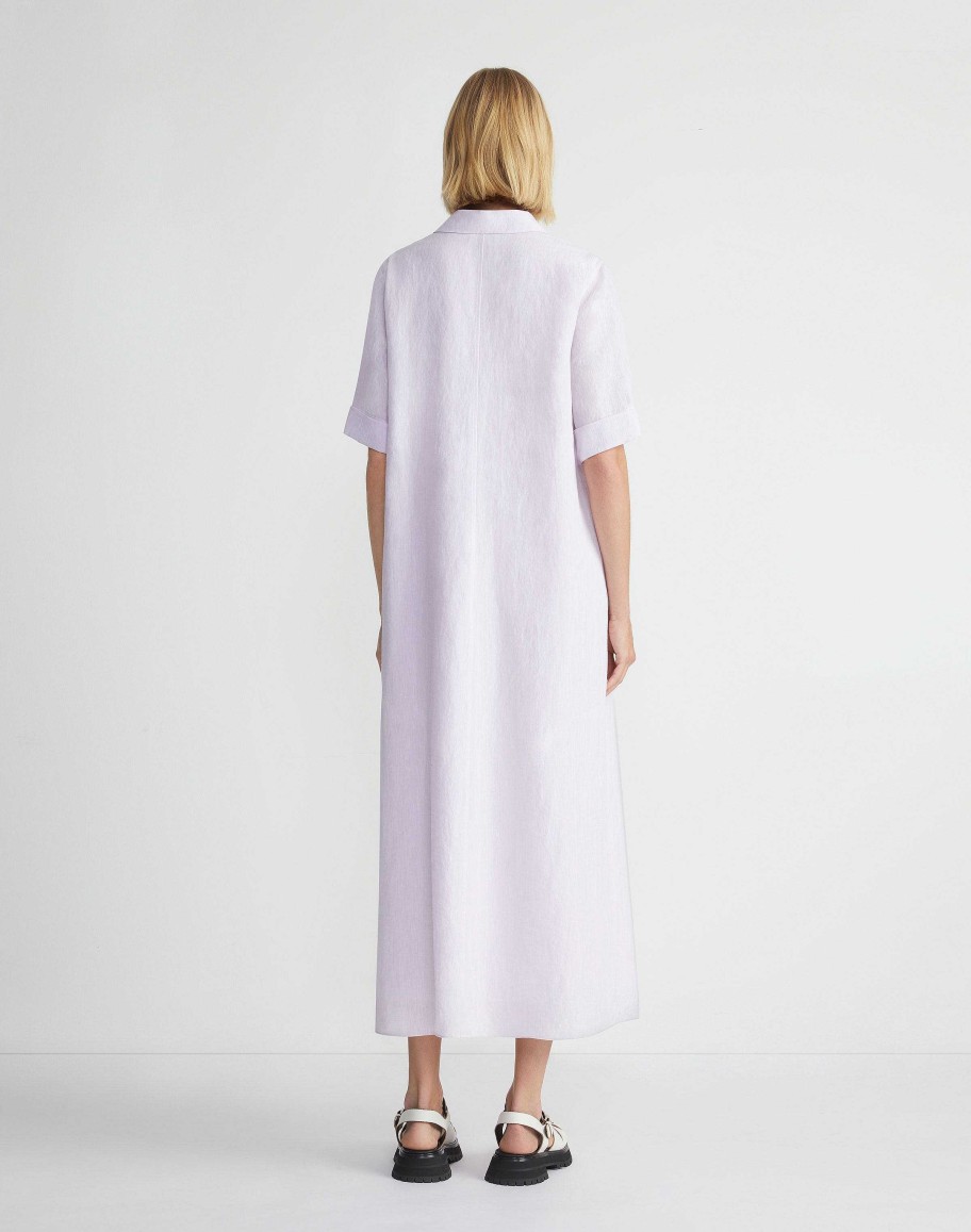 Lafayette 148 New York Dresses | Organic Linen Short Sleeve Popover Dress Dried Blossom Melange