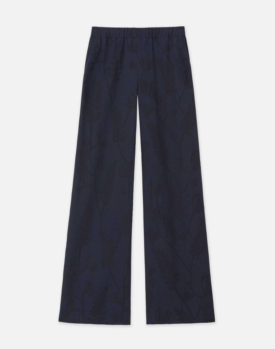 Lafayette 148 New York Pants & Shorts | Flora Bloom Cloqu Jacquard Viscose Riverside Pant Navy