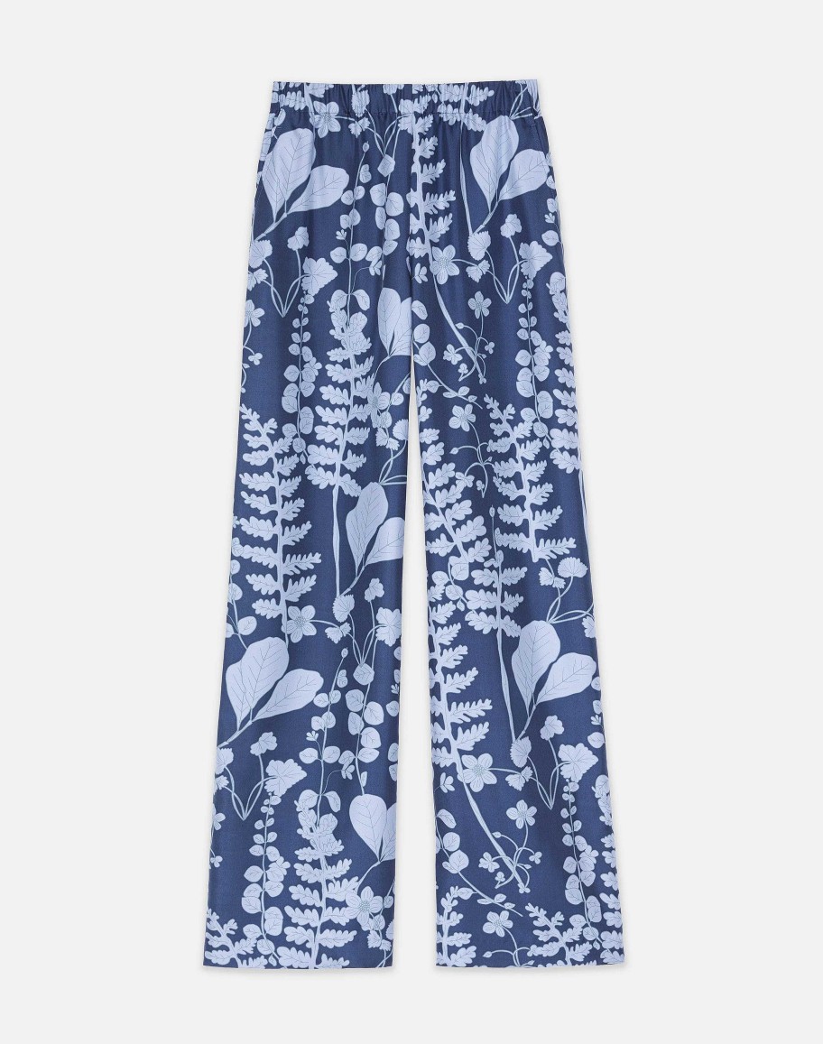 Lafayette 148 New York Pants & Shorts | Flora Print Silk Twill Perry Pant Midnight Blue Multi