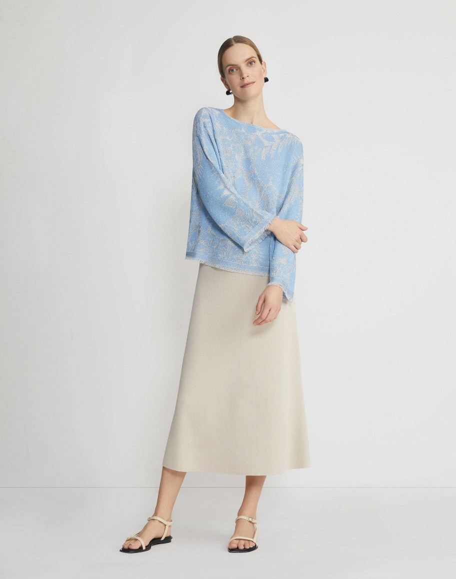 Lafayette 148 New York Sweaters & Knits | Eco Flora Jacquard Finespun Voile Bateau Sweater Sky Blue Multi