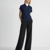 Lafayette 148 New York Sweaters & Knits | Cotton-Silk Tape Half Zip Sweater Midnight Blue