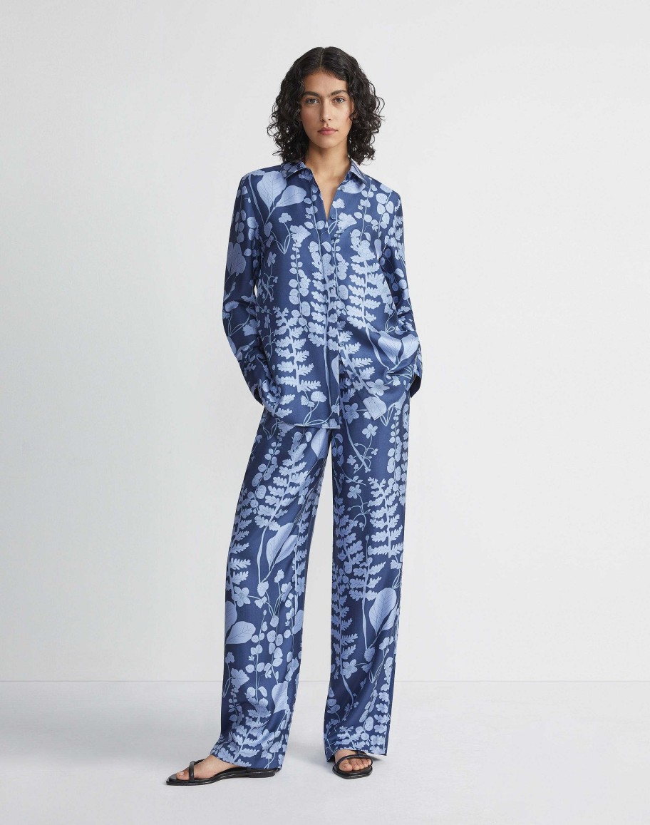 Lafayette 148 New York Pants & Shorts | Flora Print Silk Twill Perry Pant Midnight Blue Multi