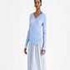 Lafayette 148 New York Sweaters & Knits | Overprint Finespun Voile Pleat Stitch Crossover Sweater Sky Blue Multi