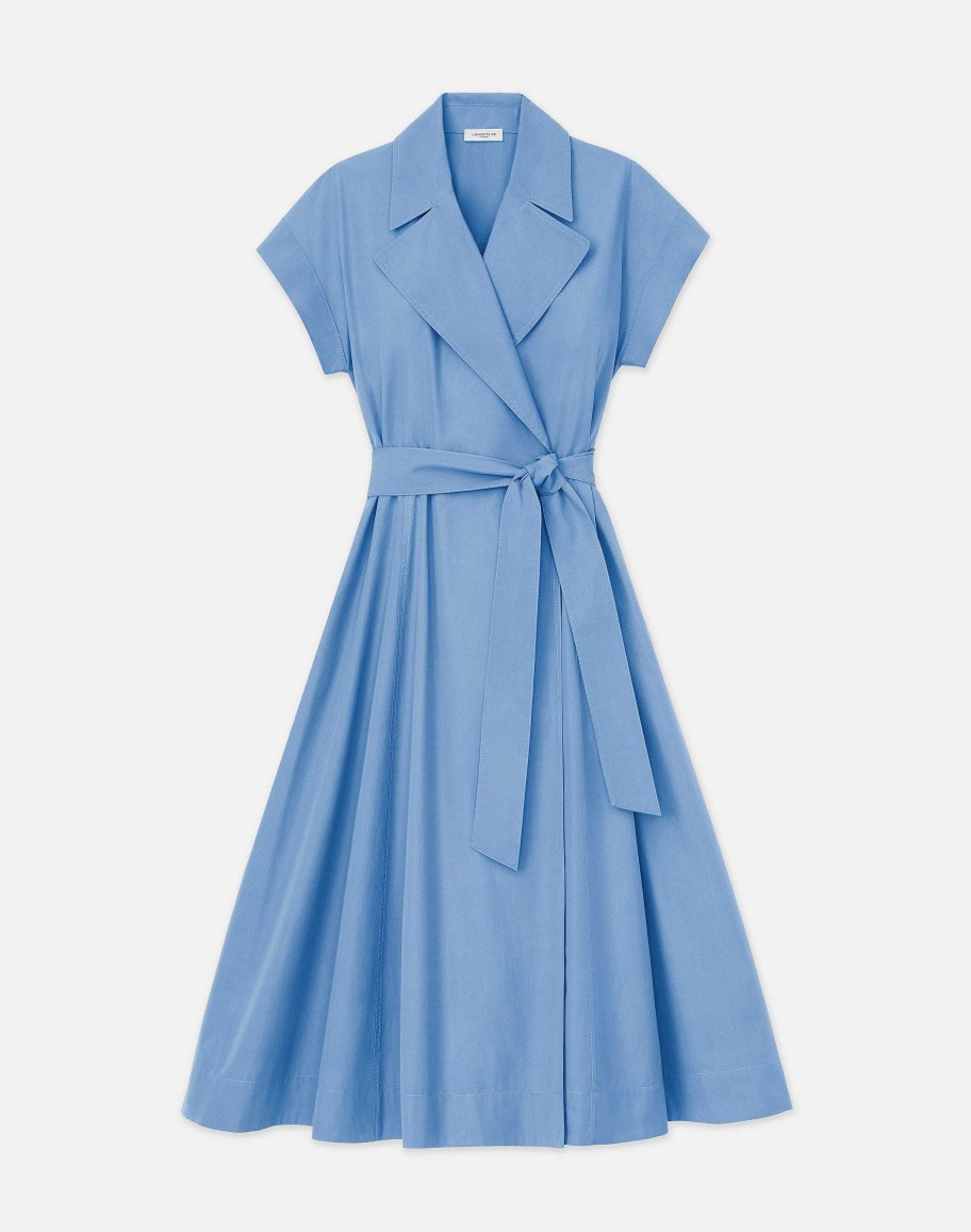 Lafayette 148 New York Dresses | Organic Cotton Poplin Wrap Shirtdress Delphinium Blue