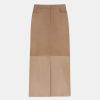 Lafayette 148 New York Skirts | Nubuck Suede & Nappa Leather Two-Tone Midi Skirt Oat