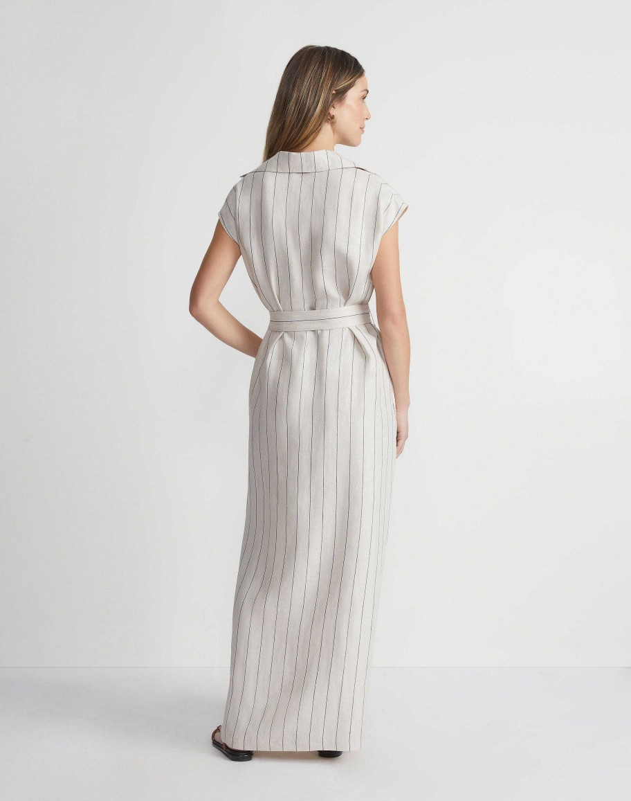 Lafayette 148 New York Dresses | Pinstripe Linen Popover Dress Pebble Multi